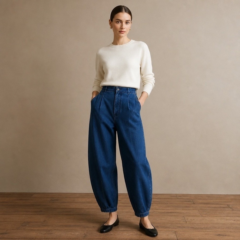 Polo Ralph Lauren Curved Tapered Herringbone Jean Women 4 Blue Barrel